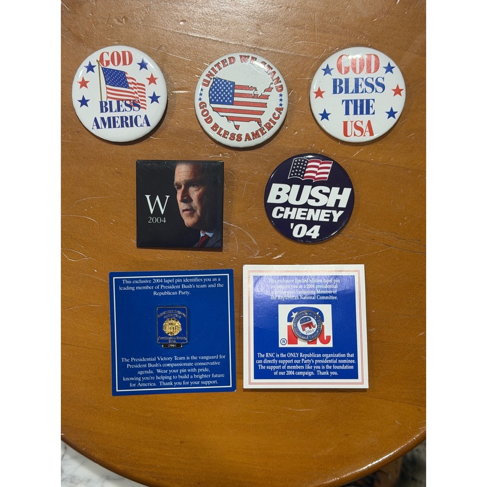 George W Bush 2004 Campaign Button Pin Lot RNC Presidential Victory Team 7pc